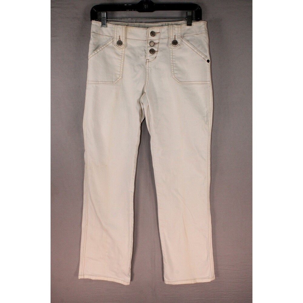 Express Women Precision Fit Bootcut Jeans Off-White Cream Stretch Size 3/4 Y2K